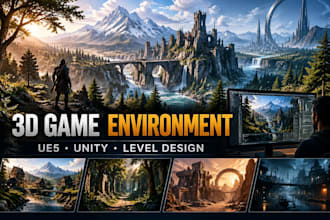 create 3d game environment level design open world map in unity and ue5
