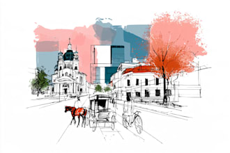 do hand drawn sketch and line art architectural illustrations