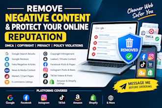 remove facebook,instagram,tiktok and negative google links,search results dmca