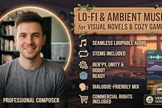 compose lo fi background music and ambient scores for visual novels indie game