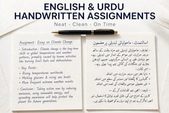 do handwritten assignments in english or urdu notes and scanned PDF