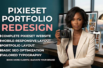 customize and redesign pixieset portfolio website to book photography clients
