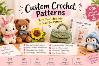 create custom crochet pattern, amigurumi pattern PDF for etsy