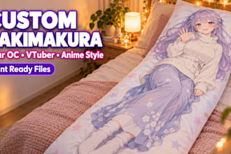 draw custom dakimakura body pillow art of your anime oc or vtuber pillow art