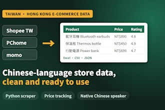 scrape taiwan and hong kong ecommerce sites like shopee pchome momo
