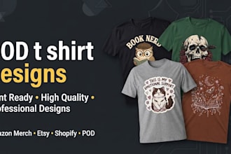 design custom t shirt designs for amazon merch, etsy and pod