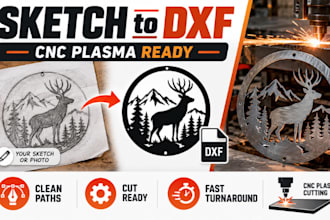 convert photo or rough sketch to clean dxf files for cnc plasma cutting projects