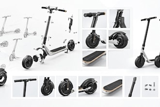 design portable, folding electric scooters, scooter frame, spare part in 3d cad