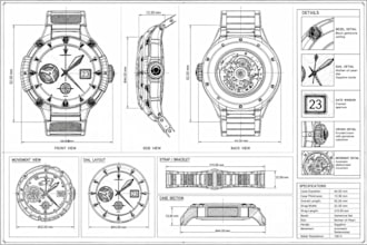 create detailed technical drawing of your watch design