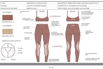 create active wear sportwear apparel tech pack legging technical flats