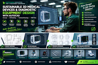 design sustainable 3d medical devices product, diagnostic equipment with autocad