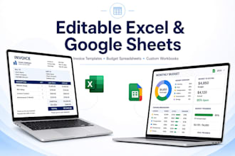 design editable excel google sheets, invoice templates and budget spreadsheets