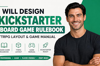 design kickstarter board game rulebook, ttrpg layout and game manual