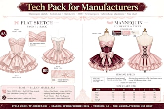 create professional fashion tech pack with cad