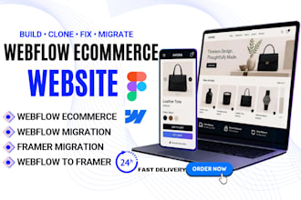 build clone eccommerce webflow, fix webflow bugs, migrate webflow framer website