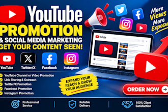 shoutout youtube channel to 50m usa, link share, twitter, fb, ig promotion