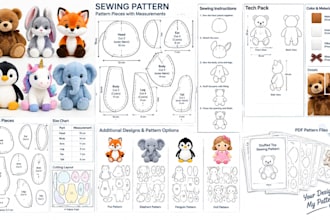 create custom stuffed animal sewing patterns, plush toy patterns and tech packs