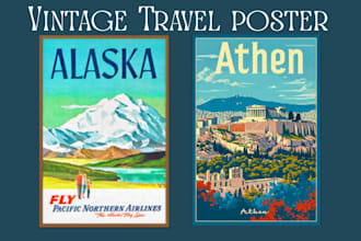design a vintage retro travel poster custom destination artwork, art deco style