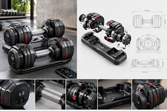 design a smart adjustable dumbbell with detailed cad
