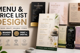 design spa service menu, salon price list, salon menu, gym and skincare menu