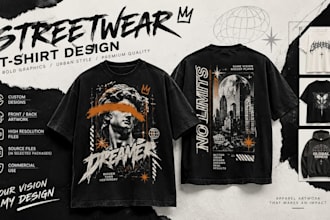 create streetwear t shirt design, graphic tee, merch clothing and hoodie artwork