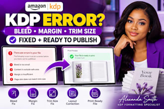 fix KDP paperback bleed, margin, trim size and layout errors