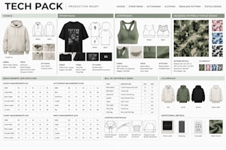 create hoodie streetwear activewear clothing tech pack, seamless pattern textile