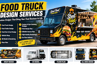 design food truck 3d model floor plan trailer van vehicle cart wrap rendering