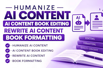humanize ai content, ai content book editing, rewrite ai content book formatting