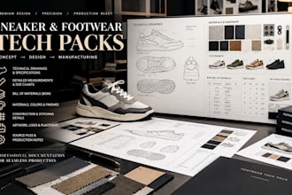create sneaker and footwear tech packs for shoe brands and factories
