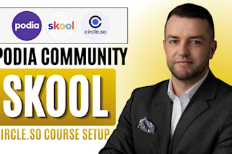 build skool online course classroom, circle so membership site and podia website