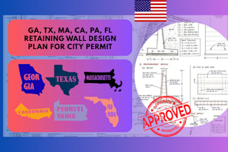 ga, tx, ma, ca, pa, fl retaining wall design plan for city permit approval