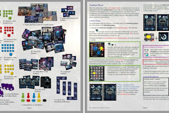 card game rulebook graphic layout ttrpg manual design and quick reference sheet