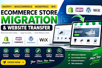 shopify woocommerce wordpress wix ecommerce store migration and website transfer