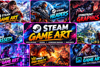 design steam game art, steam headers, storefront graphics and page assets