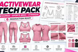 create an activewear and sportswear tech pack for manufacturing