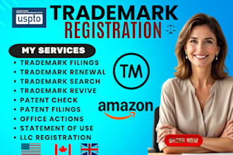 provide attorney led trademark and patent search filing, office action, sou