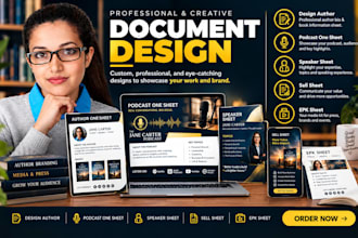 design author one sheet, podcast one sheet, speaker sheet, sell sheet, epk sheet