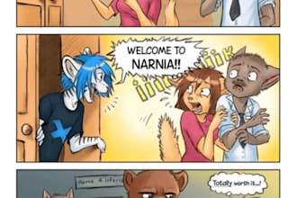 draw furry comic page, anthropomorphic character,  comic illustration, comic art