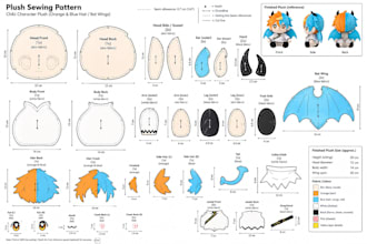design plush sewing sheet plush toy design stuffed animal toy tech pack ych