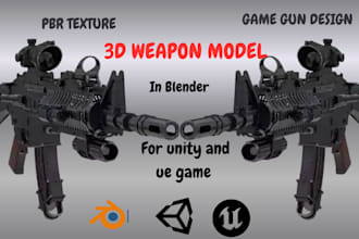 3d gun model weapon design pbr texture blender for unity and unreal engine game