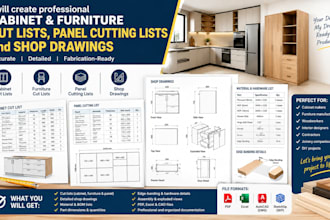 create cabinet cut lists, furniture cut list, panel cutting lists shop drawing