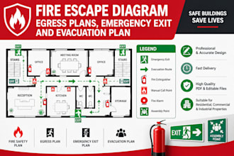 design fire escape diagrams, egress plans, emergency exit and evacuation plans