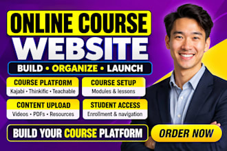 set up your online course website on kajabi thinkific, teachable