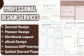 design journal, planner, workbook, ebook design and KDP interior