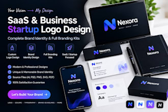 design saas or business startup logo, full branding kit, brand identity design