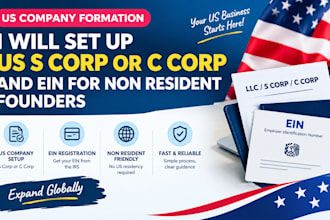 set up us s corp or c corp and ein for non resident founders