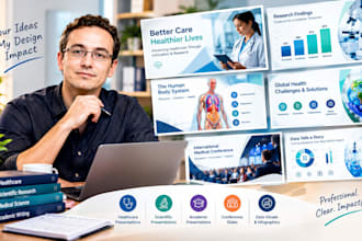 design modern PPT presentation for healthcare, scientific, research, conference