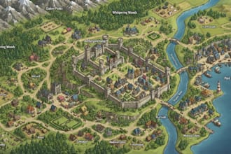 create medieval fantasy map, kingdom map, castle map and old world map