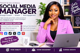 be your social media manager facebook, instagram, linkdin, x and content creator